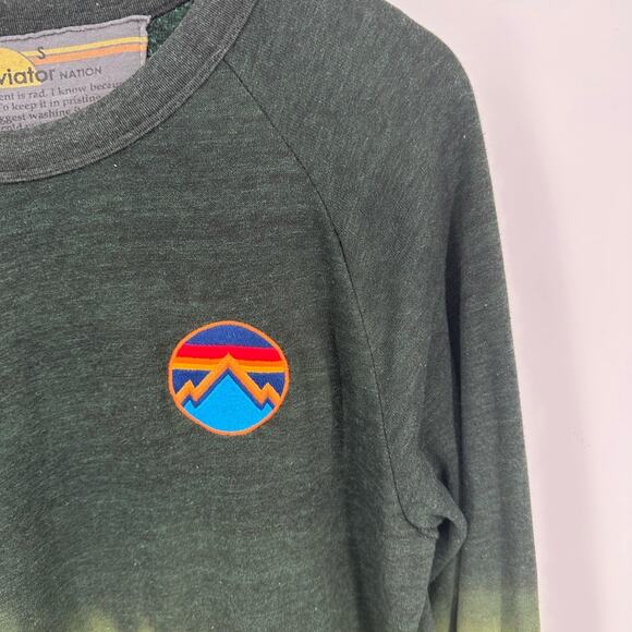 Aviator Nation RARE Dip Dye Ombre Green Embroidered Pullover Sweatshirt Small - Picture 4 of 12